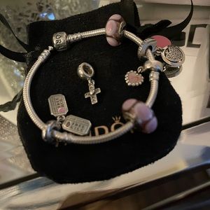 Pandora moments silver snake chain bracelet & charms